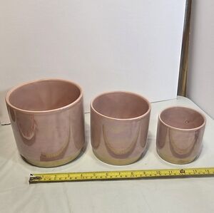 Source Unknown Pink Glazed Ceramic Planter Trio with Gold Accent